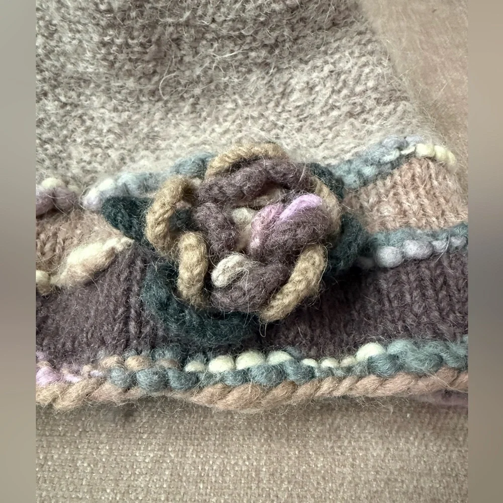 Handmade Knit Hat with Floral Accent